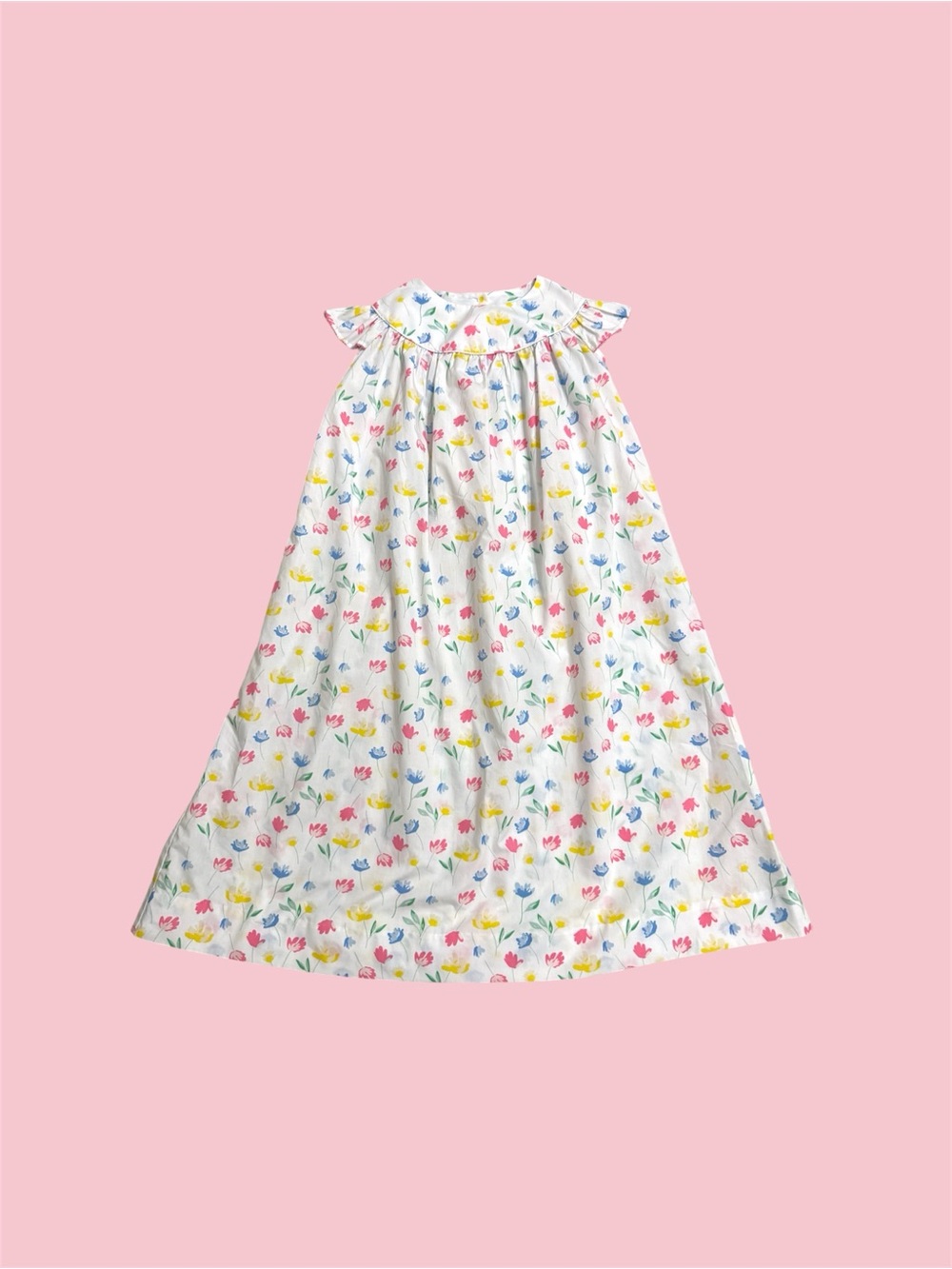 Girls' Long Dress White Multicolor Floral Tulip Print Size 7 Classic Whimsy